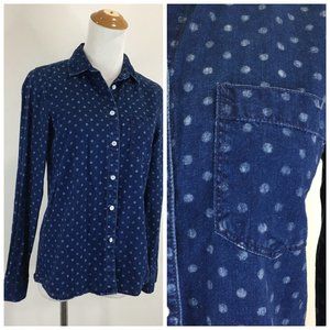 MADEWELL Dark Blue Bleach Polka Dot Long Sleeve Denim Chambray Button Shirt